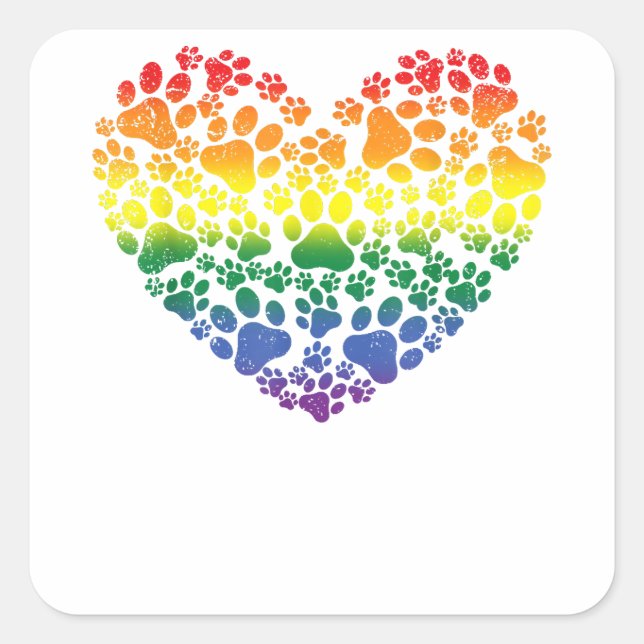 LGBT-Q Dog Paw Print Gay Pride Rainbow Heart Men W Square Sticker (Front)