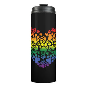 LGBT Q Dog Paw Print Gay Pride Rainbow Heart Thermal Tumbler