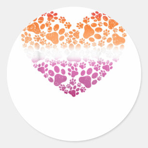 LGBT-Q Dog Paw Print Lesbian Pride Rainbow Heart M Classic Round Sticker