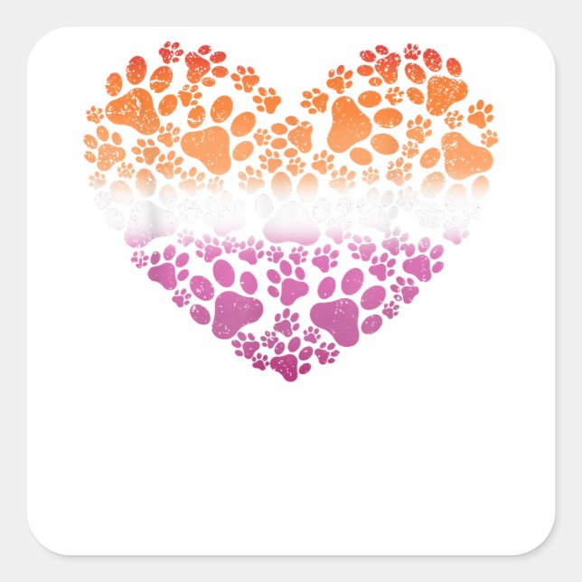 LGBT-Q Dog Paw Print Lesbian Pride Rainbow Heart M Square Sticker (Front)