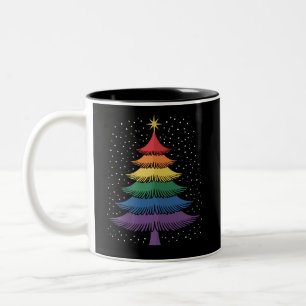 LGBT-Q Pride Christmas Tree Pajama Rainbow Flag Two-Tone Coffee Mug