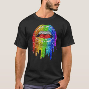 Lgbt Rainbow Bling  Lips Pride Gay Bisexual Lesbia T-Shirt