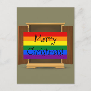 LGBT Rainbow coming out of the closet Christmas Holiday Postcard