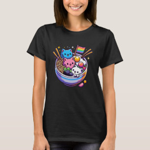 LGBT Rainbow Flag Cats Ramen LGBTQ Gay Pride Month T-Shirt