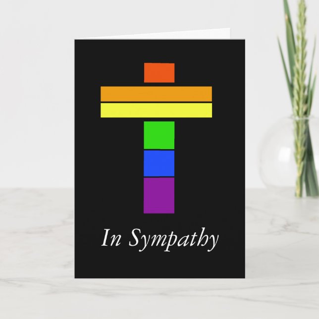 LGBT Rainbow Flag Cross Sympathy Card (Front)