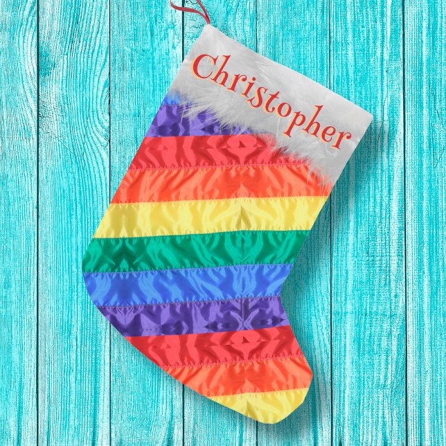 LGBT rainbow flag gay pride flag personalized name Small Christmas Stocking (Creator Uploaded)
