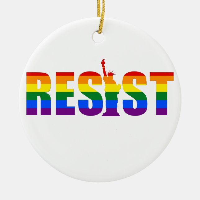 LGBT Rainbow Flag Resist Gay Pride Equal Rights Ceramic Tree Decoration (Front)
