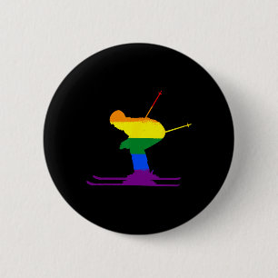 Lgbt Rainbow Flag Skiing Skier Ski Gay Pride Love  6 Cm Round Badge