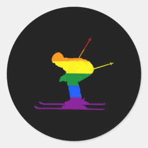 Lgbt Rainbow Flag Skiing Skier Ski Gay Pride Love Classic Round Sticker