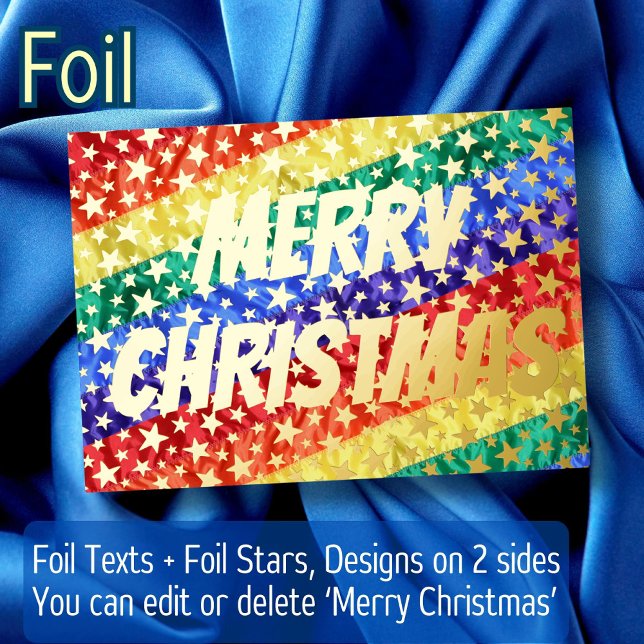 LGBT rainbow flag star Merry Christmas modern chic Foil Holiday Card (Creator Uploaded)