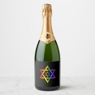LGBT Rainbow Flag Star Of David Queer Israeli Gift Sparkling Wine Label