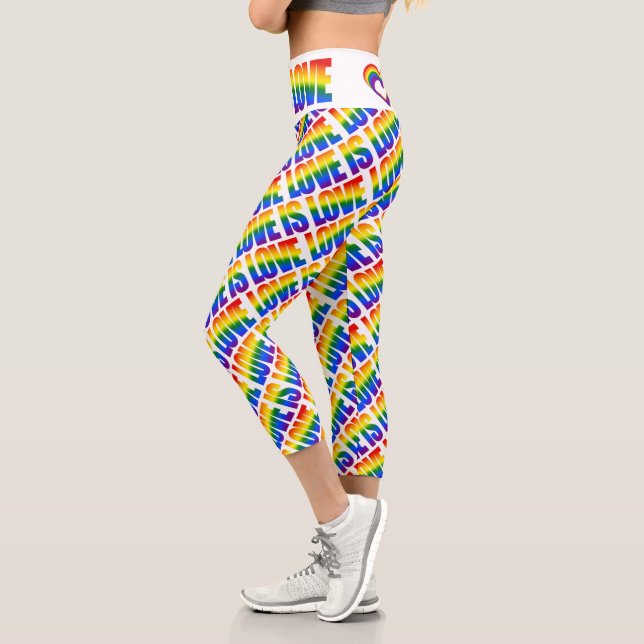 LGBT Rainbow Flag Text Pattern Gay Pride LGBTQ Capri Leggings (Left)