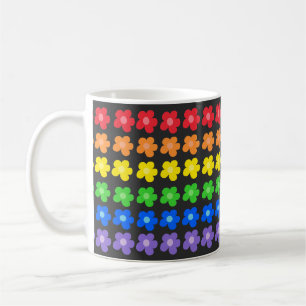LGBT Rainbow Flowers Gay Pride design on black bg Coffee Mug
