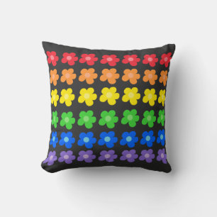 LGBT Rainbow Flowers Gay Pride design on black bg Cushion