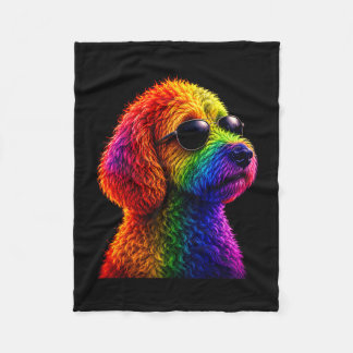 Lgbt rainbow goldendoodle with sunglasses gay fleece blanket