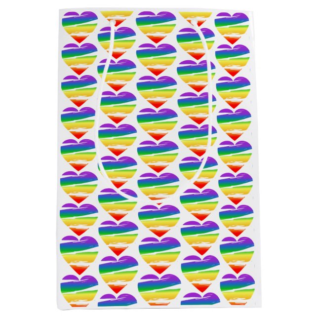 Lgbt Rainbow Heart Brush Effect Medium Gift Bag (Front)