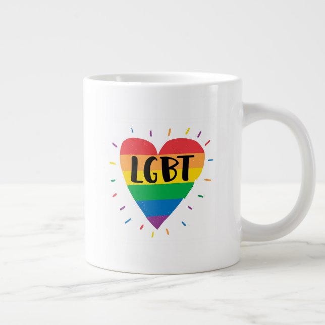 LGBT Rainbow Heart Large Coffee Mug (Right)