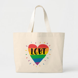 LGBT Rainbow Heart Large Tote Bag