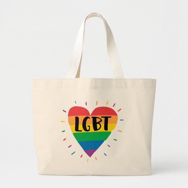 LGBT Rainbow Heart Large Tote Bag (Front)