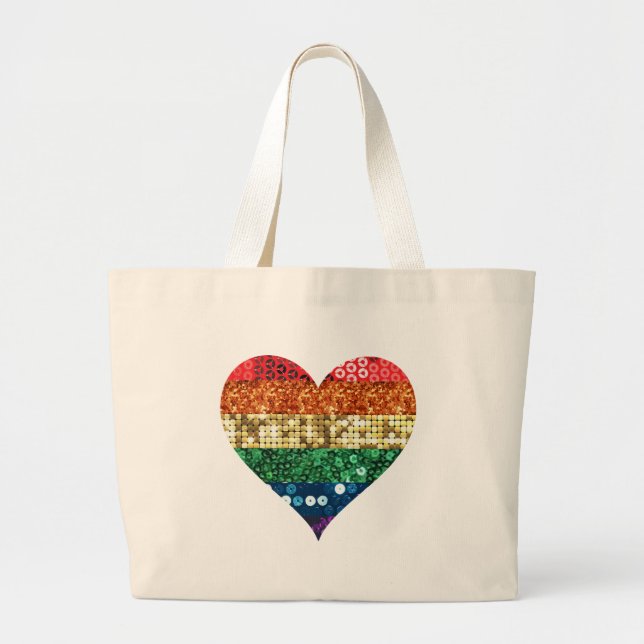 lgbt rainbow heart large tote bag (Front)