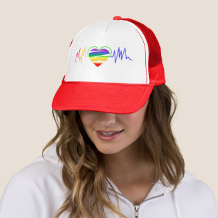 Lgbt Rainbow Heart Line Trucker Hat