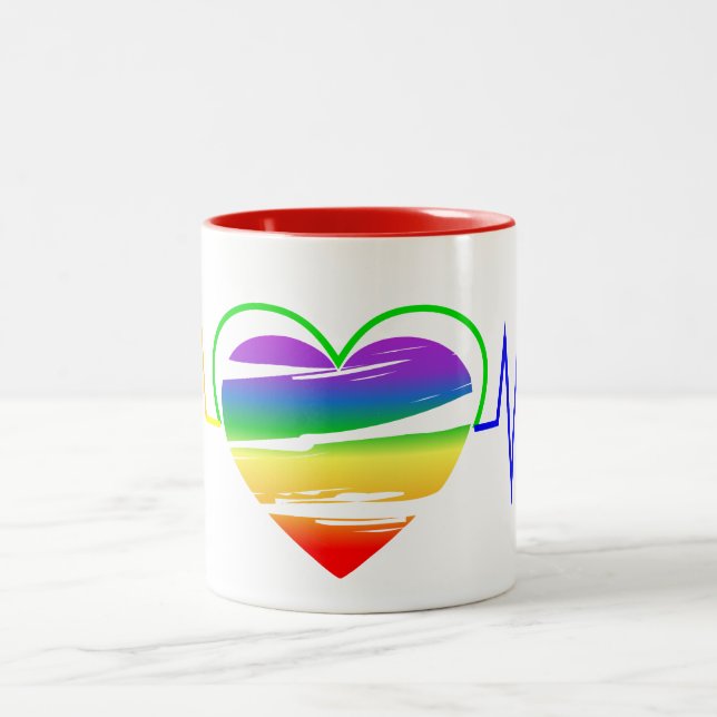 Lgbt Rainbow Heart Line Two-Tone Coffee Mug (Center)