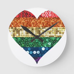 lgbt rainbow heart round clock