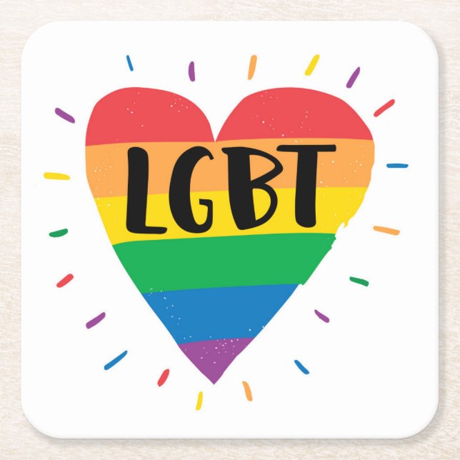 LGBT Rainbow Heart Square Paper Coaster (Front)