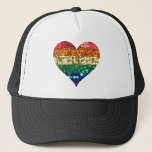 lgbt rainbow heart trucker hat