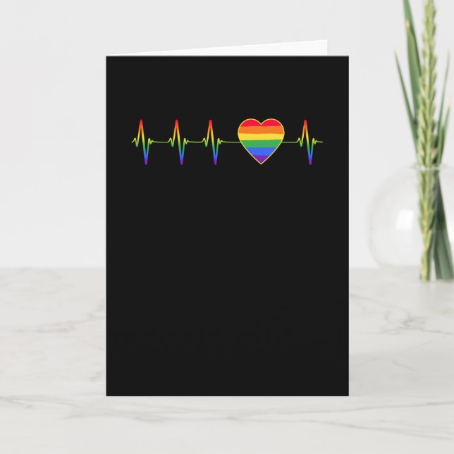 LGBT Rainbow Heartbeat EKG Card (Front)