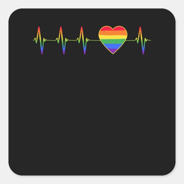 LGBT Rainbow Heartbeat EKG Square Sticker (Front)