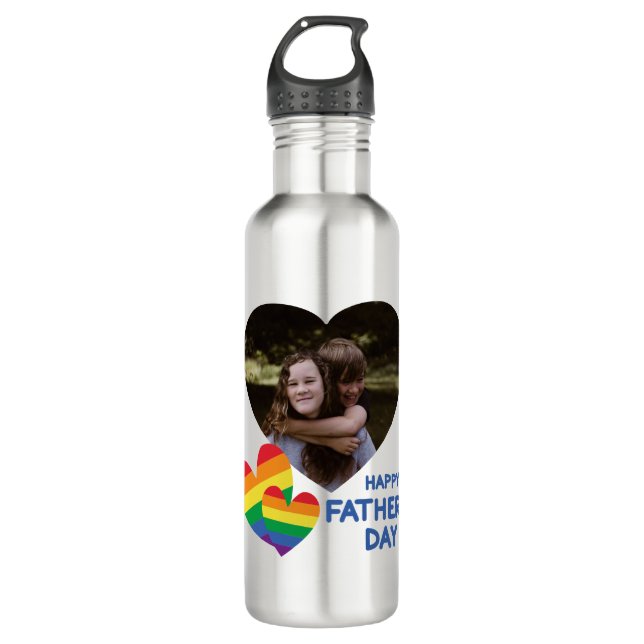 LGBT Rainbow Hearts Father's Day 710 Ml Water Bottle (Front)