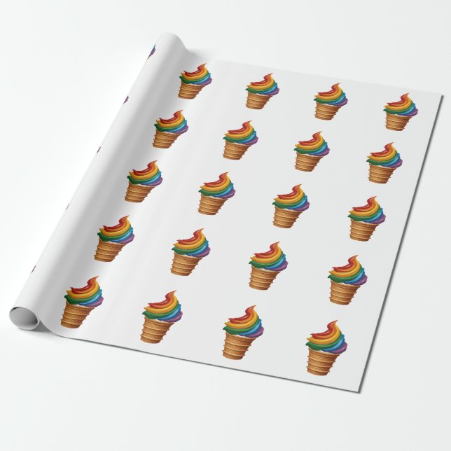 LGBT Rainbow Ice Cream Wrapping Paper (Unrolled)