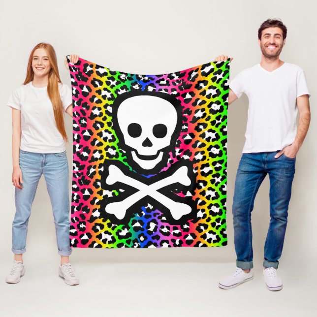 LGBT Rainbow Jolly Roger Pirate Skull Fleece Blanket (In Situ)