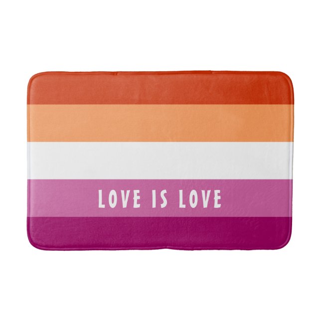 LGBT Rainbow Lesbian Pride Flag Custom Text Bath Mat (Front)