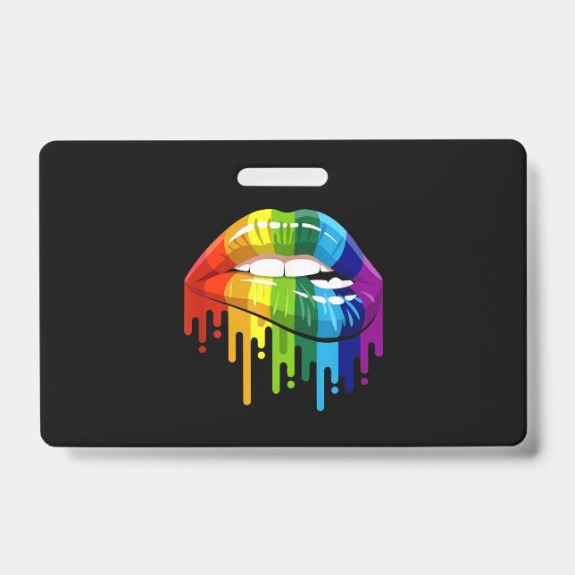 LGBT Rainbow Lip Gay Pride ID Badge (Front)