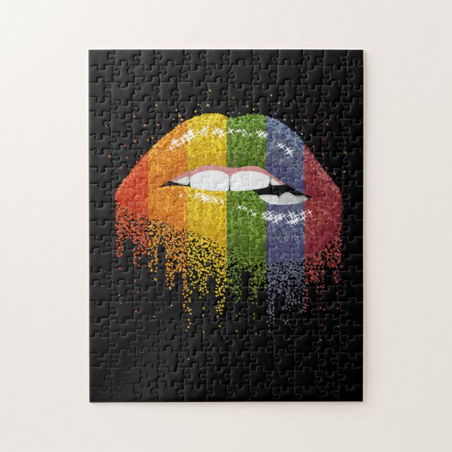 LGBT Rainbow Lips Pride - Gay, Homosexual, lesbian Jigsaw Puzzle (Vertical)