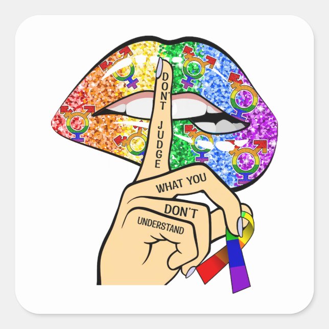 LGBT Rainbow Lips Square Sticker (Front)