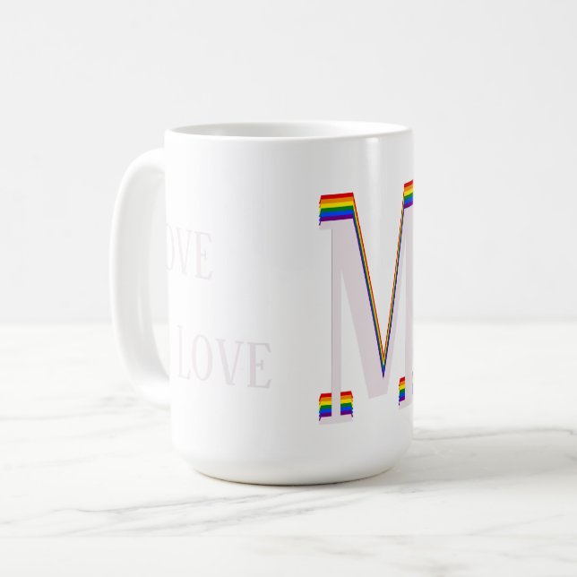 LGBT Rainbow Monogram Custom Text Love is Love Coffee Mug (Front Left)