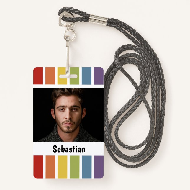LGBT Rainbow Muted Colour Personalised ID Badge (Front with Lanyard)
