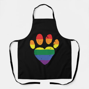 Lgbt Rainbow Paw Print Heart Pet Lovers Pride Apron