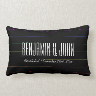 LGBT Rainbow Pinstripes Custom Names Anniversary Lumbar Cushion