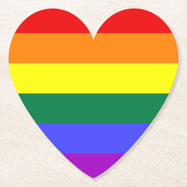 LGBT Rainbow Pride Flag Paper Heart Coasters (Front)