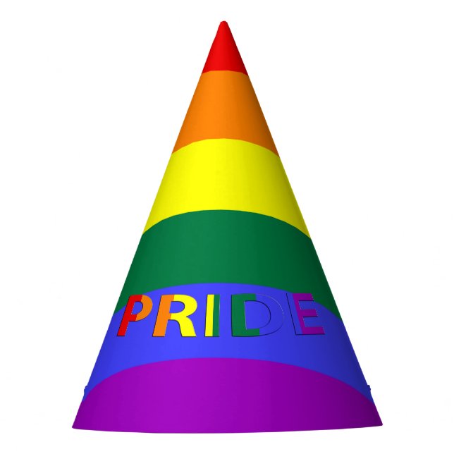 LGBT Rainbow Pride Flag & Pride Text Party Hat (Front)