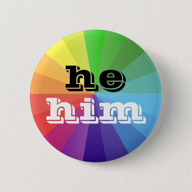 LGBT Rainbow Pride Flag Pronoun Button He/Him (Front)