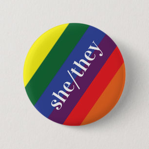LGBT Rainbow Pride Flag Pronoun Button She/They
