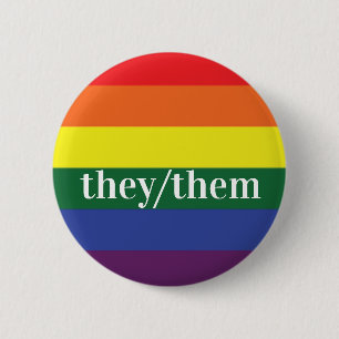 LGBT Rainbow Pride Flag Pronoun Button They/Them