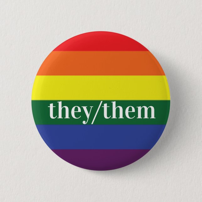 LGBT Rainbow Pride Flag Pronoun Button They/Them (Front)