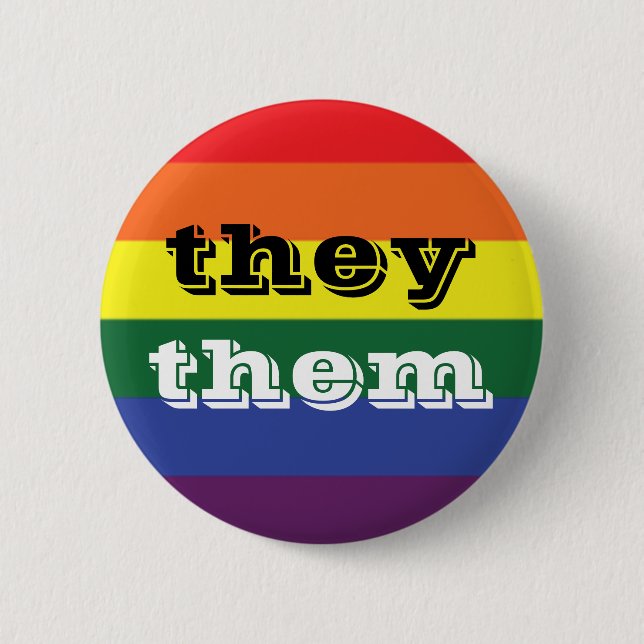 LGBT Rainbow Pride Flag Pronoun Button They/Them (Front)