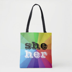 LGBT Rainbow Pride Flag Pronoun She/Her Tote Bag